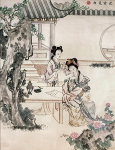 Damas chinas en un jardín